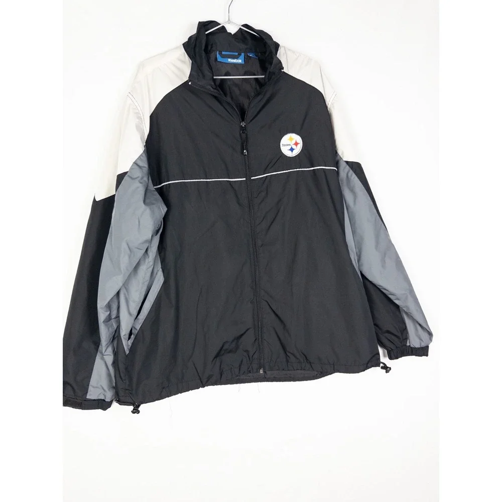 VTG Reebok Steelers Full‎ Zip Jacket Mens XL Color Block Soft Shell Windbreaker